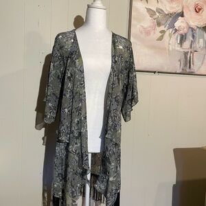 LuLaRoe Olive and Charcoal Floral Cardigan